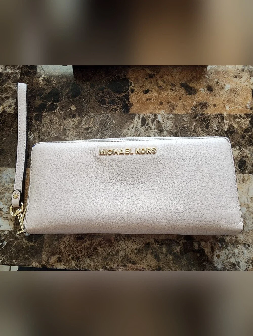 Michael Kors Pebbled Leather Wristlet Wallet Soft Pink/Gold & Continental Wallet